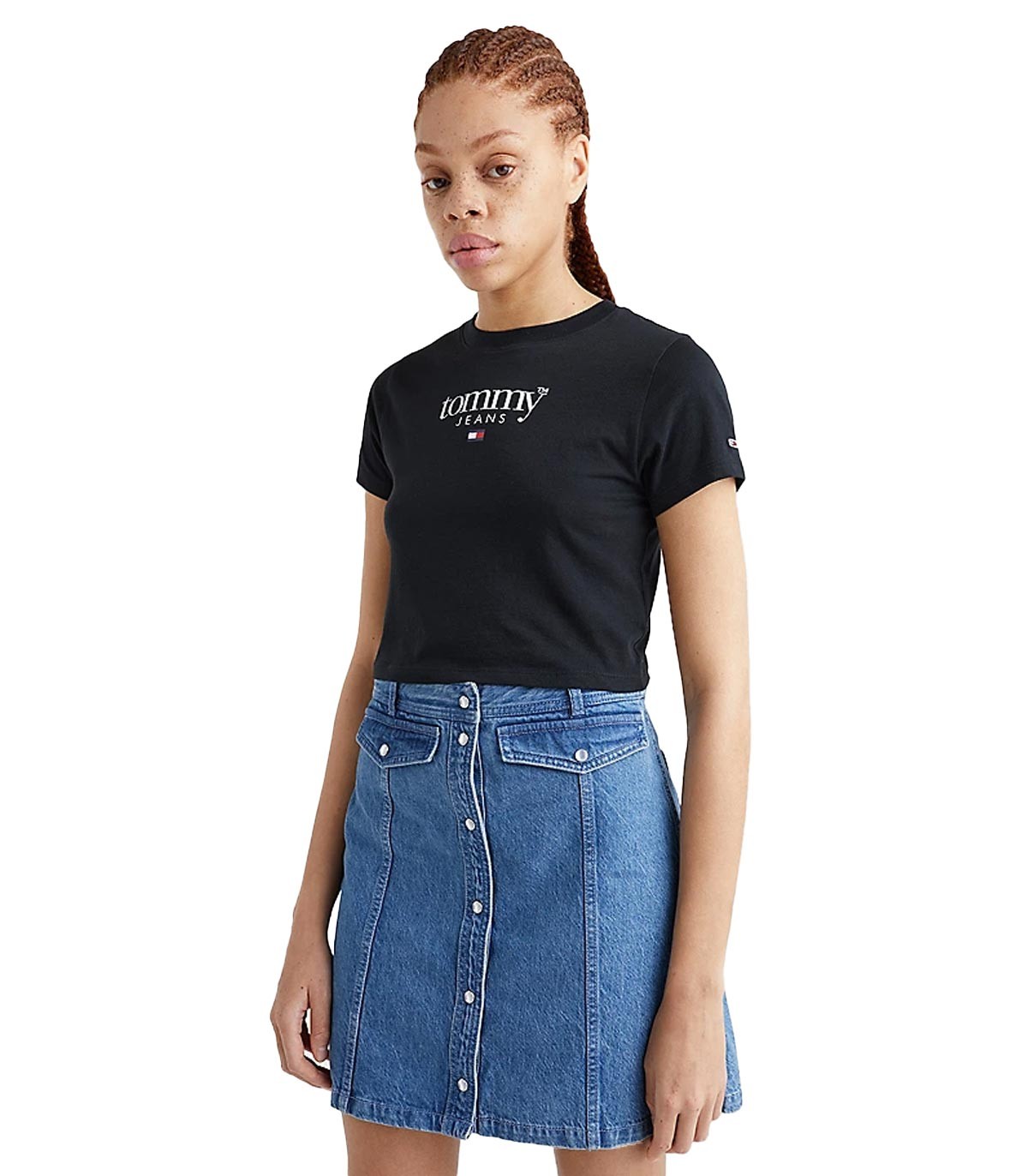 Tommy Jeans - Camiseta Cropped Essential - Negro