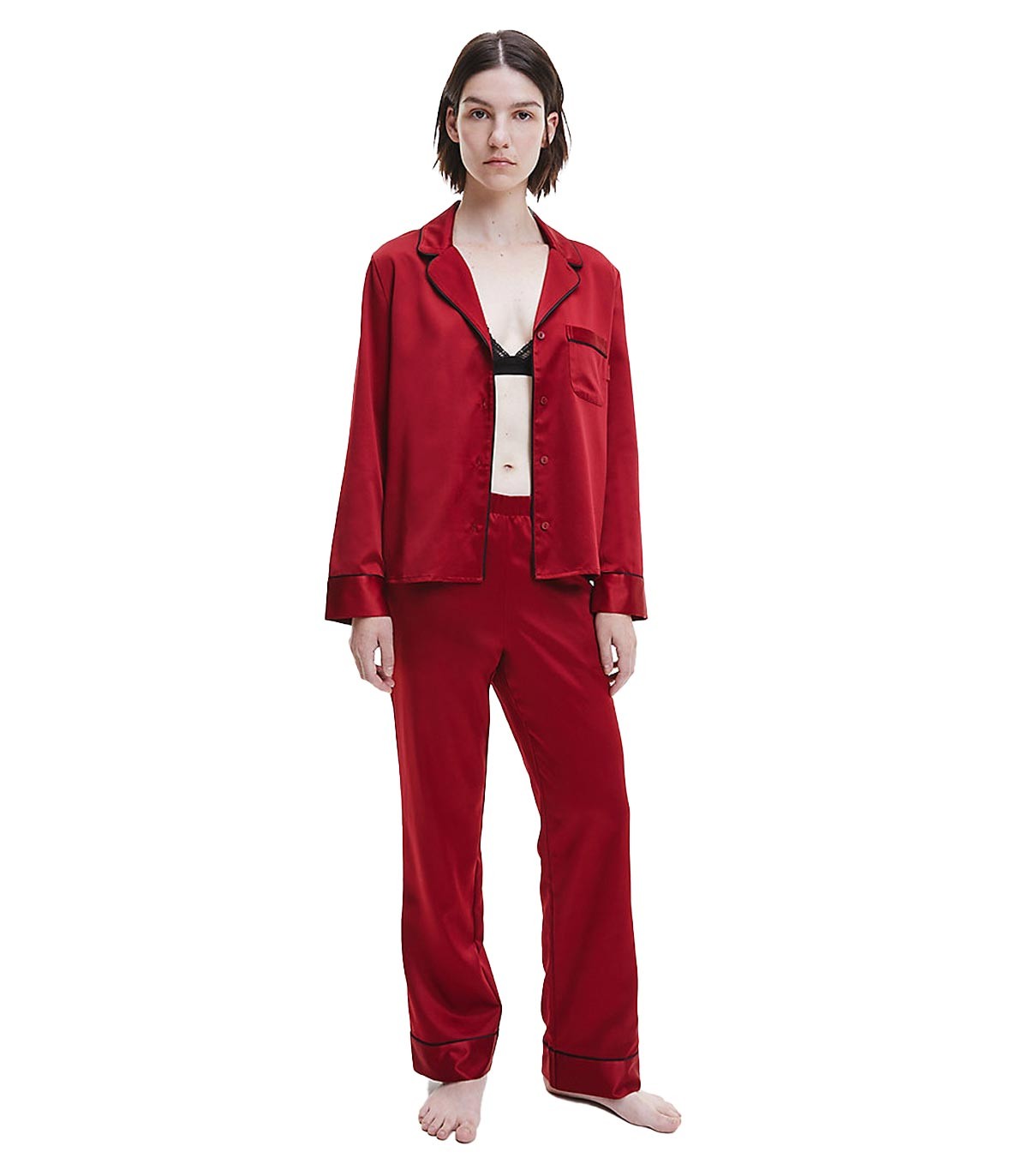 Calvin Klein - Set de Pijama de Satén - Rojo